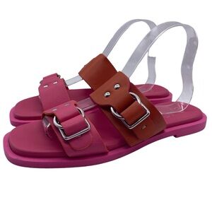 Seychelles Shoes Admire Me Sandals Red Pink Leather Slide Casual Italy Size 6.5